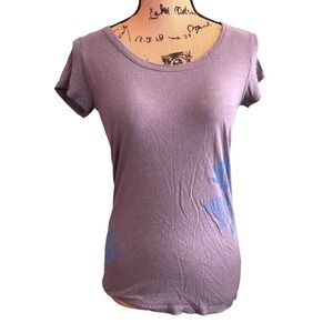 Old Navy Denim Heather Purple Gray Floral Graphic Scoop Neck T-Shirt Small